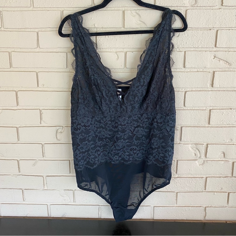 Cacique Teddy Womens Size 18 / 20 Black Lace One Piece Lingerie Bodysuit